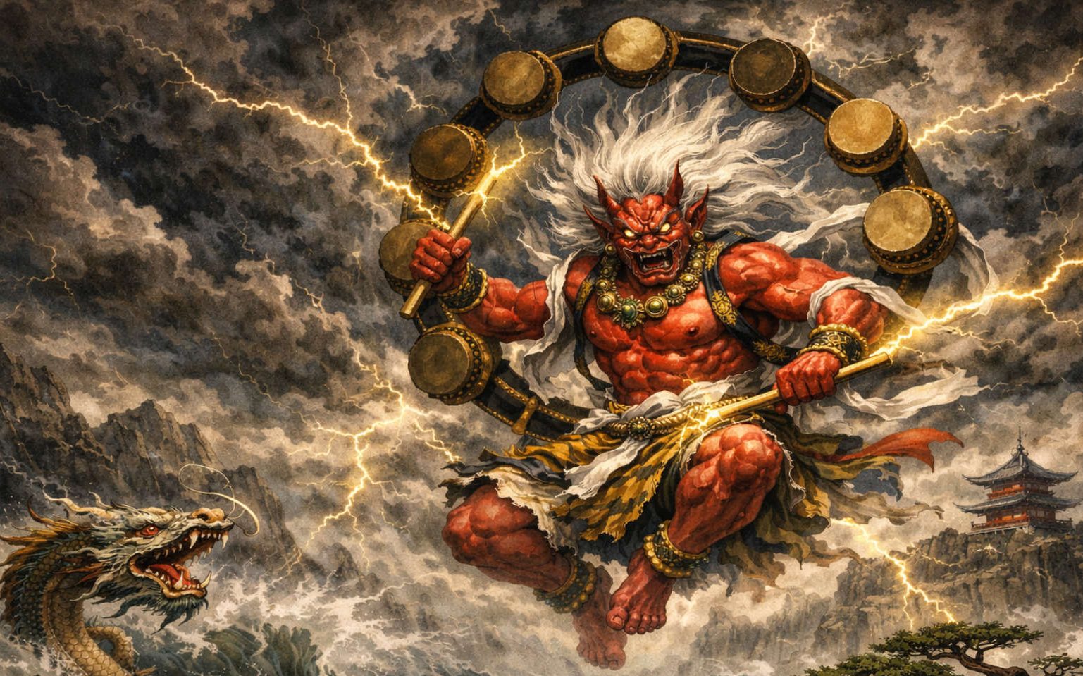 Raijin is the Shinto god of thunder and lightning.