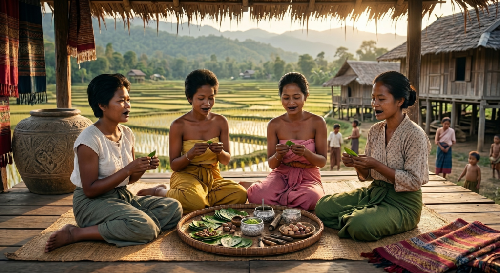 A betel tray, arranged with care, might sit at the center of a gathering. The act of chewing was shared, unhurried, woven into conversation and daily life. The darkening of teeth was not a single moment of transformation, but the result of years.