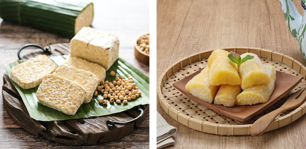 Indonesia's famous fermented food, Tempeh and Tape.