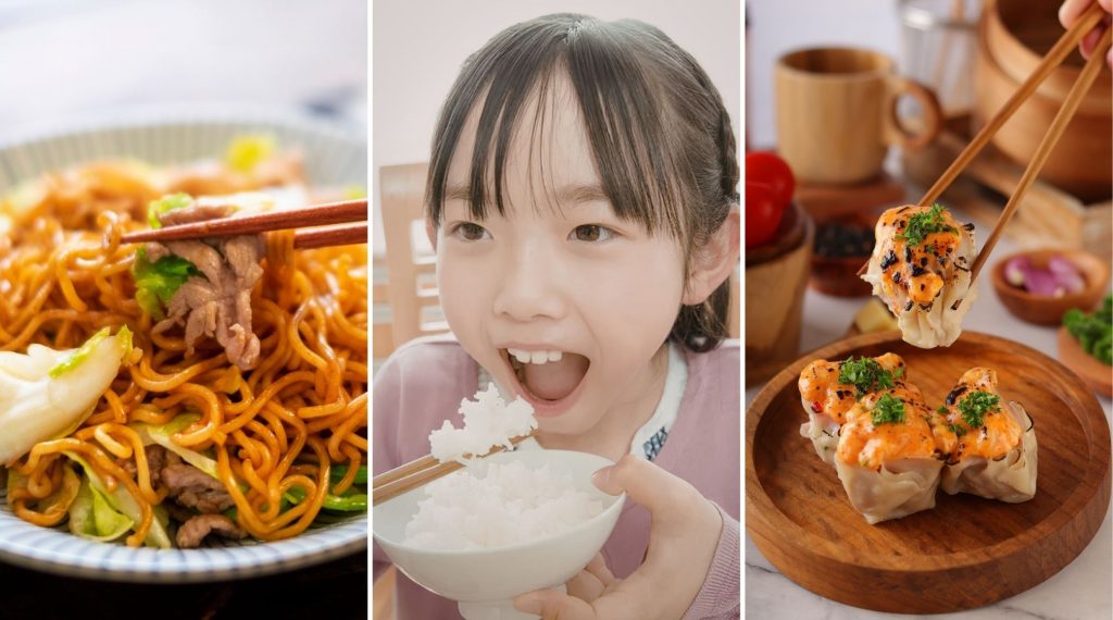 Collage highlighting authentic Asian food culture, featuring traditional stir-fried noodles, rice dishes, and handcrafted dim sum.