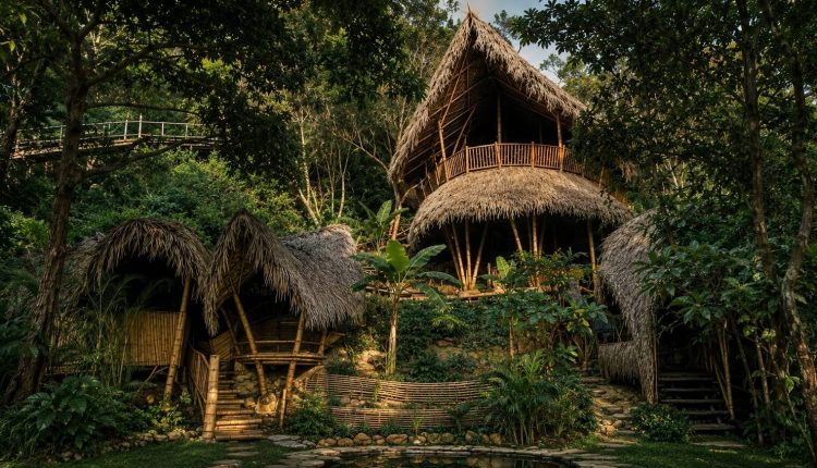 Bamboo hut with pond at the Zero Waste Village, Koh Phangan.